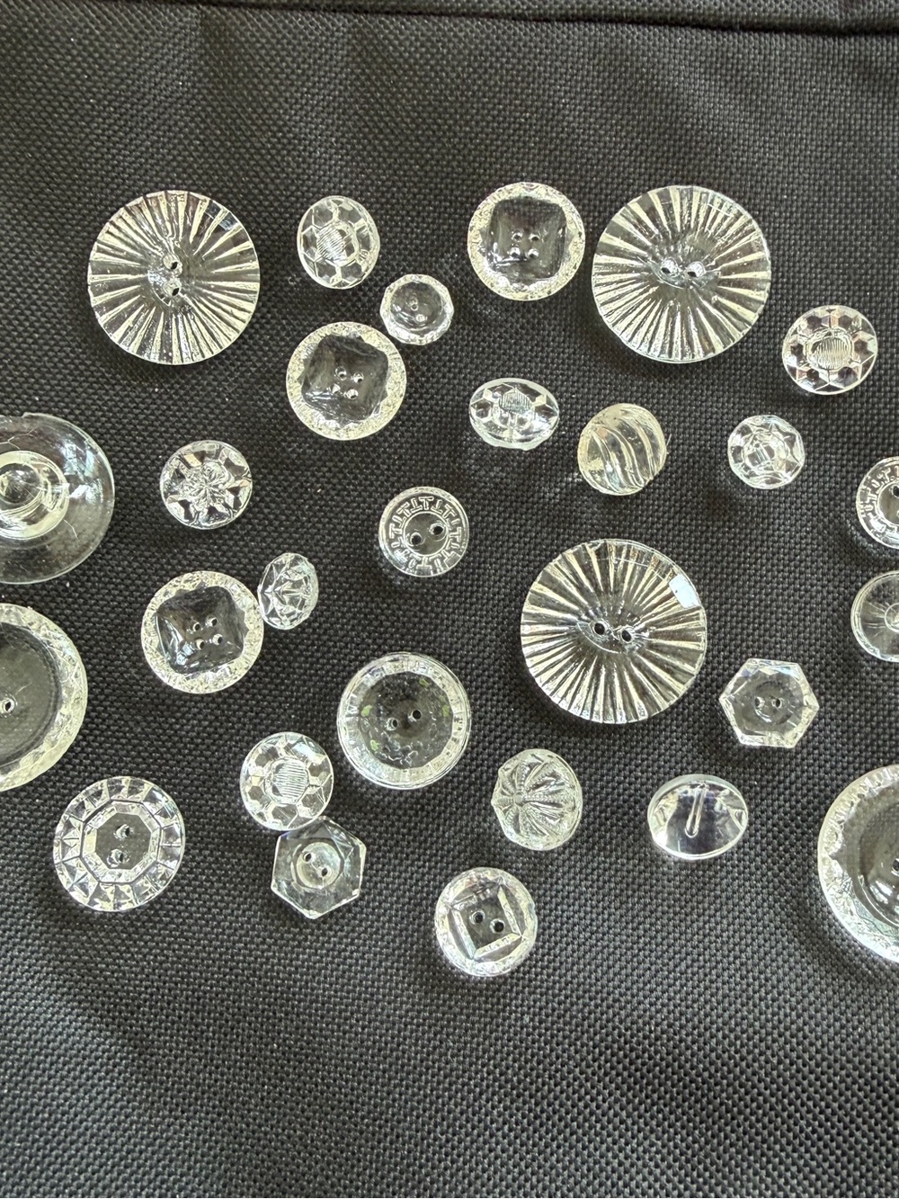 28 Vintage Crystals Clear Glass Sewing Buttons All Sizes Crafts Collectors